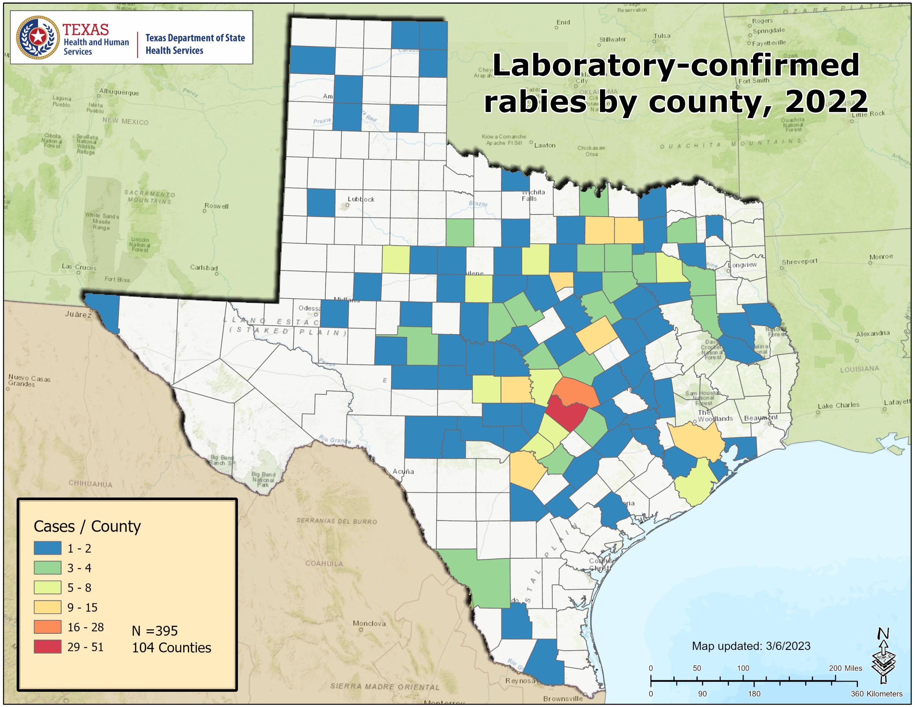 Rabies Maps 2022 Texas DSHS